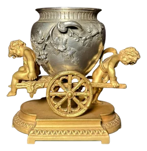 Late 19th Century Gilt And Silvered Bronze Table Ornament With Putti And Urn