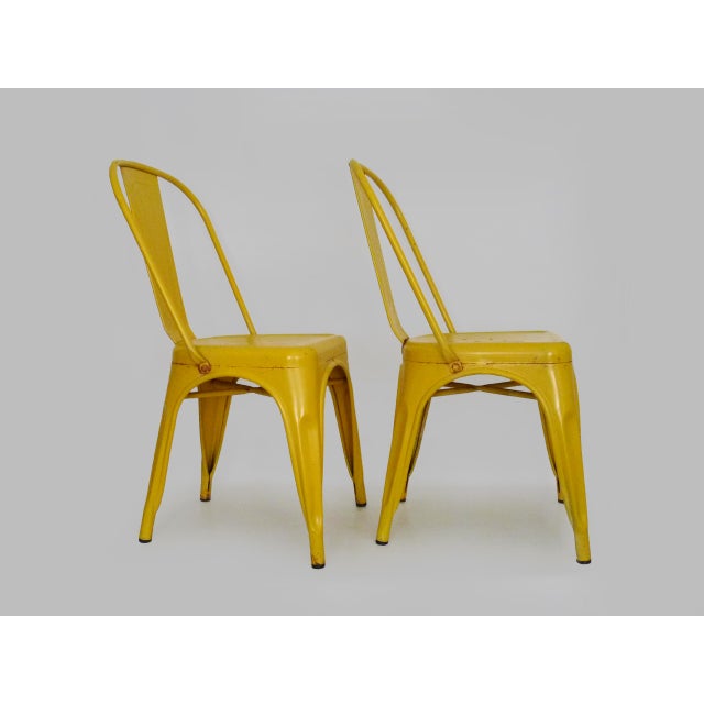Industrial Tolix Chairs in Yellow Metal by Xavier Pauchard, 1970s, Set of 2 For Sale - Image 3 of 11