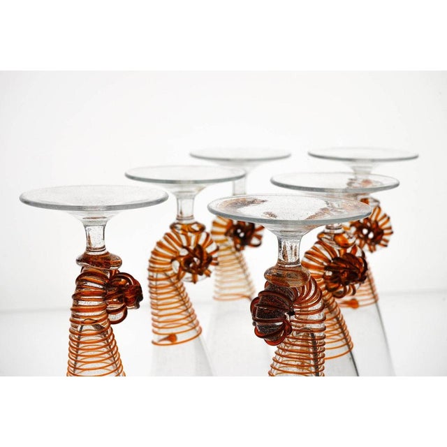 Amber Murano Glass and Pulegoso Nautilus Flutes from Cenedese, 1950s, Set of 6 For Sale - Image 11 of 18