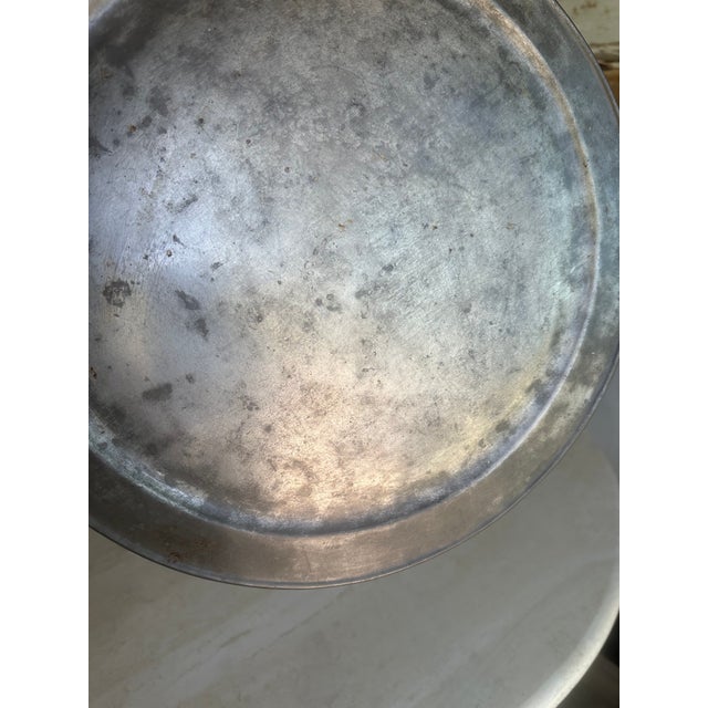 Metal Antique Pewter Round Tray For Sale - Image 7 of 7