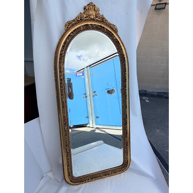 Gold Arched Wall Mirror Ornate Carved Frame With a Gold Gilt Finish 19th-Century French Baroque Style Mirror For Sale - Image 8 of 12