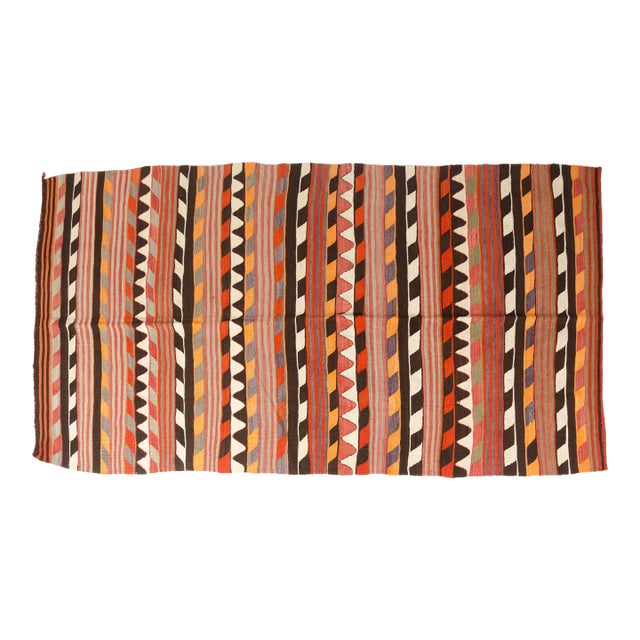 1950s Handwoven Sawtooth Striped Tribal Rug For Sale