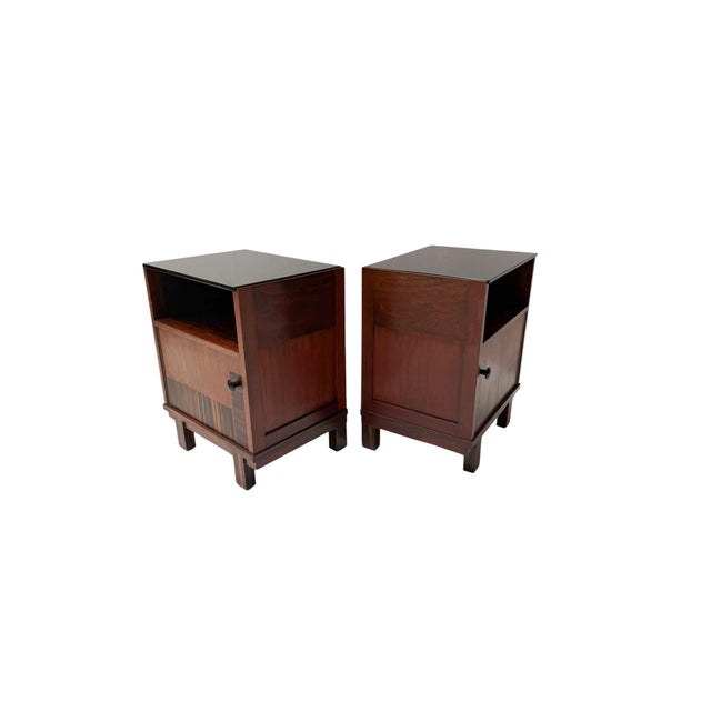 Dutch Art Deco Walnut Nightstands by Max Coini, 1920s, Set of 2 For Sale - Image 3 of 10