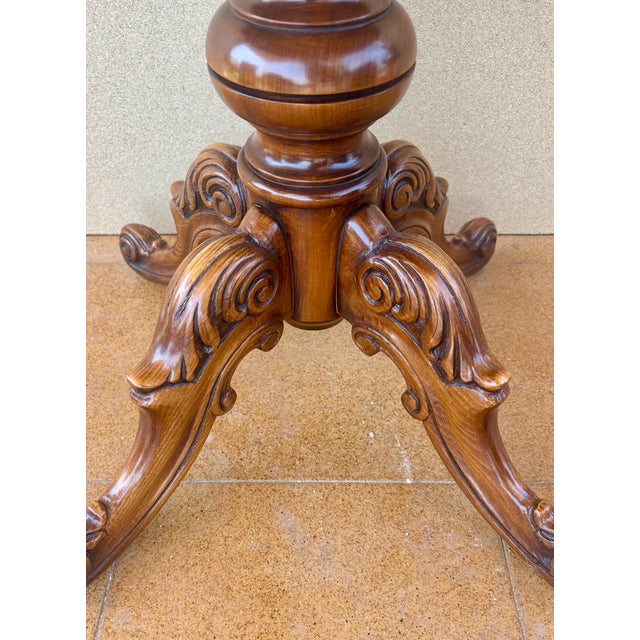 20th Century Spanish Carved Wood Pedestal Side Table, 1950 For Sale - Image 13 of 16
