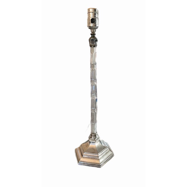 Transparent Reed & Barton Crystal and Silver Candlestick Table Lamp For Sale - Image 8 of 8