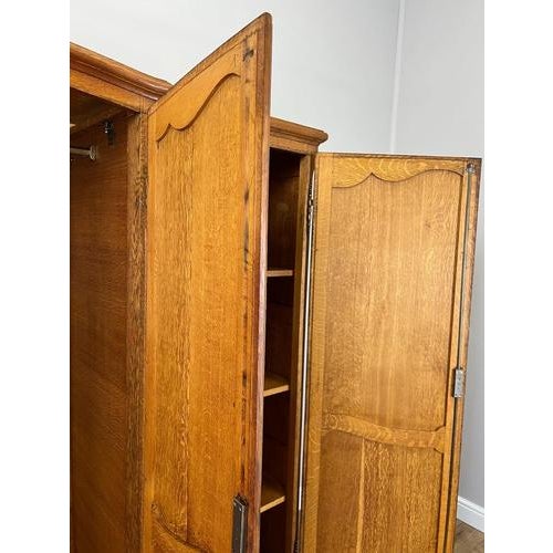 Vintage French Louis XVI Style Carved Oak 4-Door Armoire For Sale - Image 12 of 13