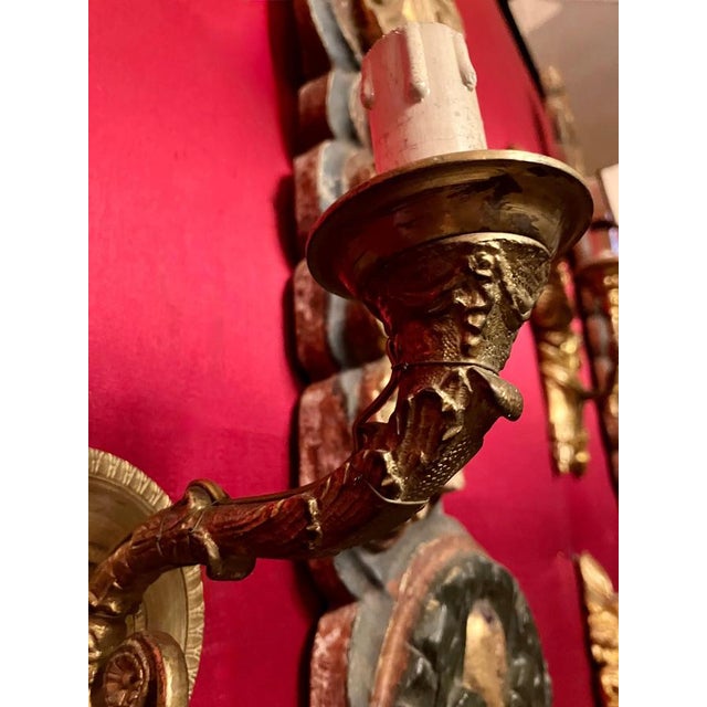 Italian Louis XVI Gilt Bronze Single-Arm Wall Light Sconces, Set of 2 For Sale - Image 4 of 12