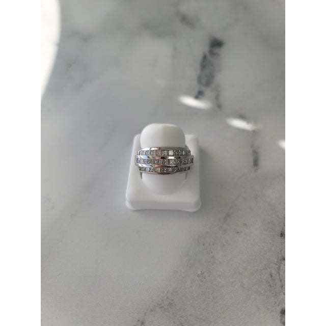 Three Row Princess Cut Diamond Statement Ring 2.22cttw 14k White Gold, Size 4 For Sale - Image 4 of 5