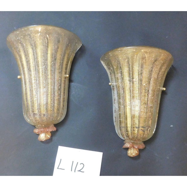 Glass 1960s Golden Shield Sconces, a Pair For Sale - Image 7 of 9