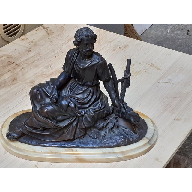 Bronze sculpture depicting Aristotle of beautiful quality, with marble base, circa 1930. Measurements length 45 cm height...
