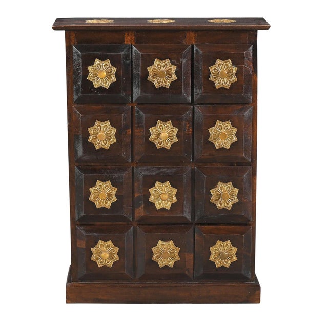 Far Pavilions 1990s Solid Wood Narrow Chest of Drawers With Brass Accents For Sale - Image 4 of 5