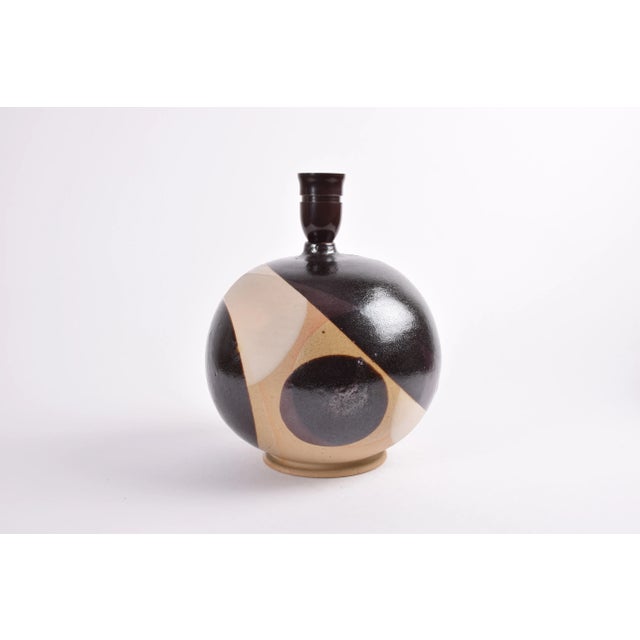 Danish Modern Ball Shaped Ceramic Table Lamp with Circle Decor by Heerwagen, 1970s For Sale - Image 3 of 12