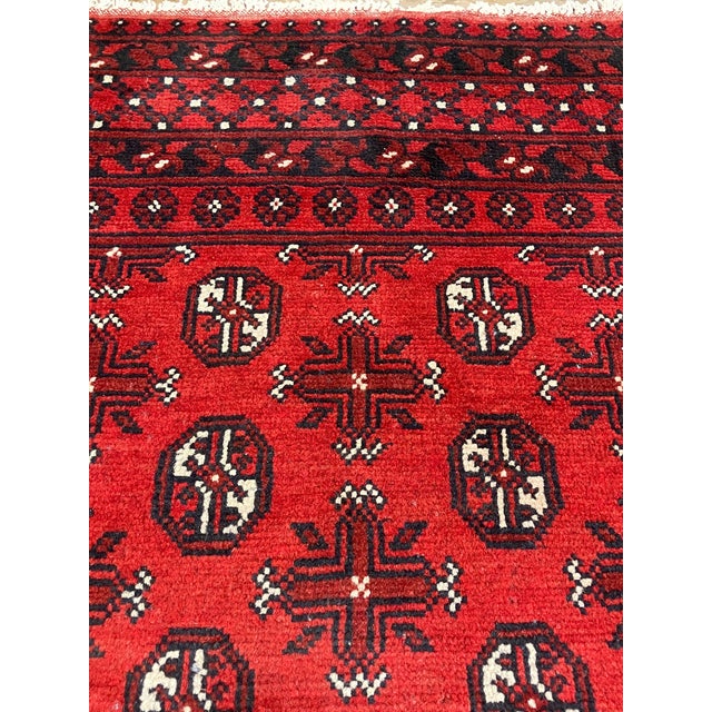 Vintage Afghan Bokhara Hand-Knotted Rug 6'7" X 9'11" For Sale - Image 4 of 6