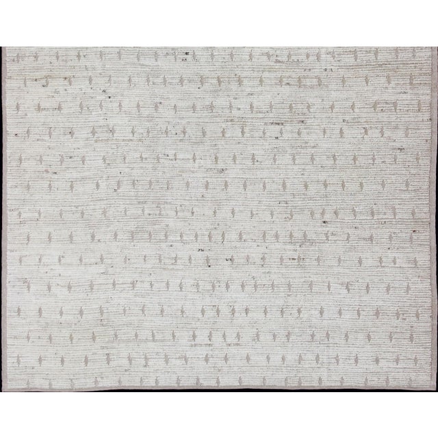 Measures: 10'3 x 14'3. Modern Moroccan Style Tribal Rug in Subtle Ivory and Sand Tones. Keivan Woven Arts / rug AFG-33313,...