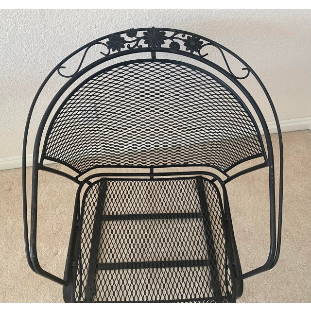 Ebony Woodard Briarwood Collection Wrought Iron Four Barrel Cantilever/Rocker Chairs and Table Set For Sale - Image 8 of 10