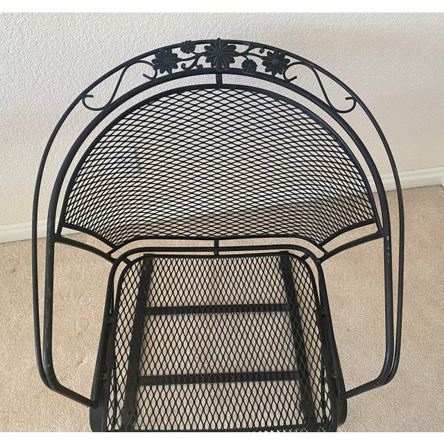 Ebony Woodard Briarwood Collection Wrought Iron Four Barrel Cantilever/Rocker Chairs and Table Set Late 20th Century For Sale - Image 8 of 10
