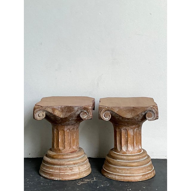 Vintage Corinthian Column Pedestal Low Stools - A Pair For Sale - Image 12 of 16