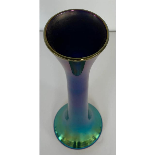 Timeless modern Antique Loetz Tall Blue and Green Iridescent Art Glass Vase, circa 1910’s