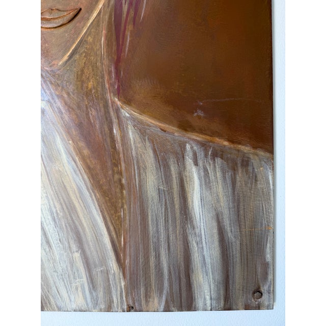 Vintage Mixed Media Metal Female Portrait Wall Art – Sculptural Painted Panel For Sale - Image 10 of 12