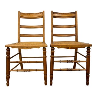 Vintage Colonial Style Ladderback Cane Seat Dining Chairs - Pair For Sale