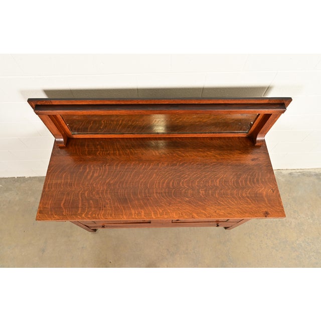 Stickley Brothers Style Antique Mission Tiger Oak Arts & Crafts Sideboard or Bar Cabinet, Circa 1910 For Sale - Image 15 of 18