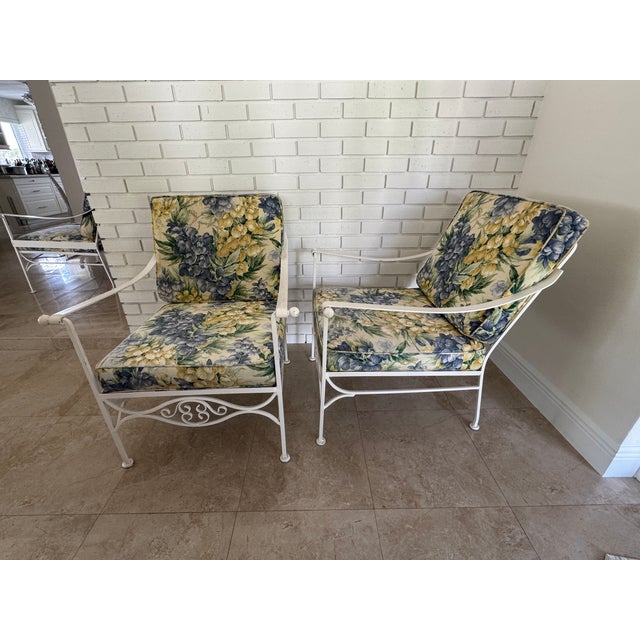 Traditional 1970s Palm Beach Regency Wrought Iron Patio Set - Sofa and 2 Arm Chairs For Sale - Image 3 of 15