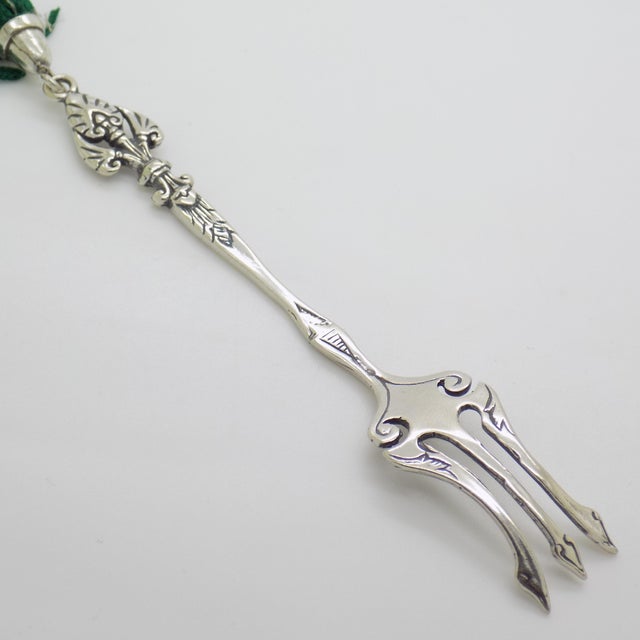 Metal Vintage Italian Handmade Genuine Silver Decorative Dessert Fork With Tassel For Sale - Image 7 of 10