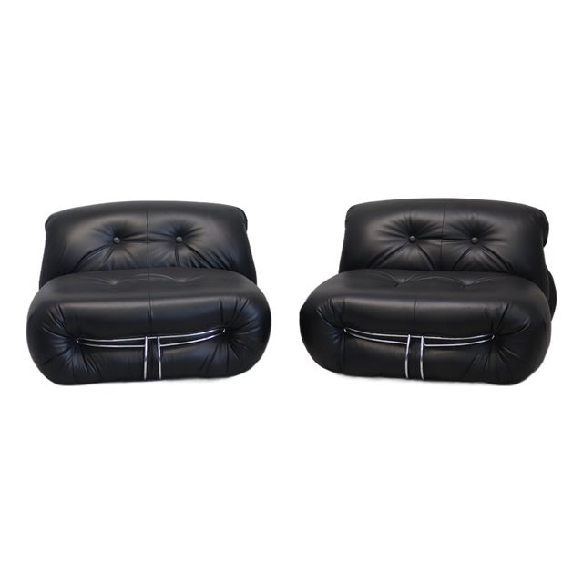 Soriana Armchair in Leather by Afra and Tobia Scarpa for Cassina, 1969, Set of 2 For Sale