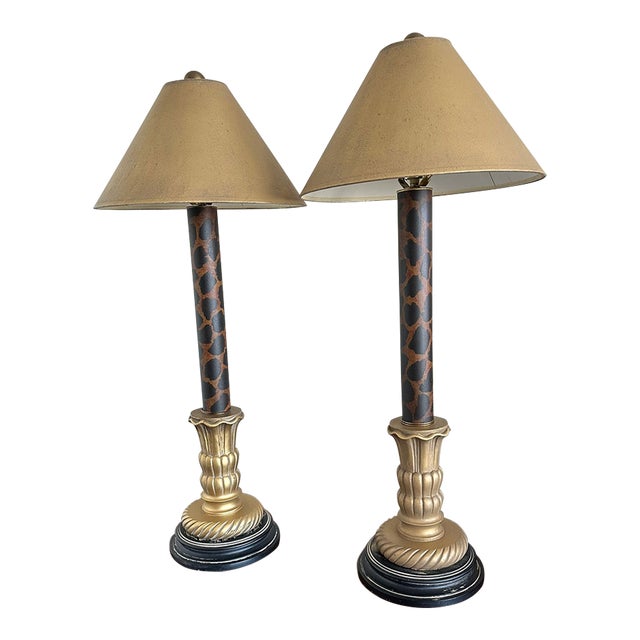 Vintage Transitional Ethan Allen Hand Painted Candlestick Lamps, a Pair For Sale