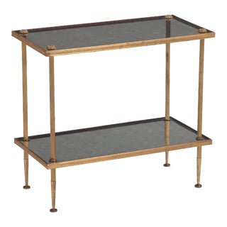 A French Brass and Smoked Glass Occasional Table in the Directoire Style C 1960. For Sale