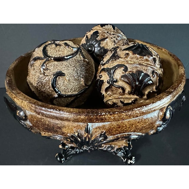 Art Deco Vintage Late 20th Century Decorative Art Deco Pedestal Bowl With Three Balls For Sale - Image 3 of 11