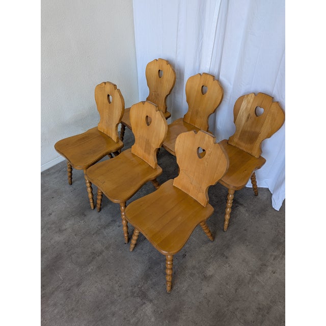 Vintage Tyrolean Farmhouse Heart Cutout Wooden Dining Chairs, 1970s, Set of 6 For Sale - Image 18 of 18