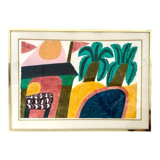 1980s Original Signed Carol Summers “Basholi’ Woodcut, Framed For Sale