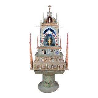 1990s Ann Ruff Large Figural Tiered Folk Art Sculpture Altar Church Shrine Statue 91" For Sale