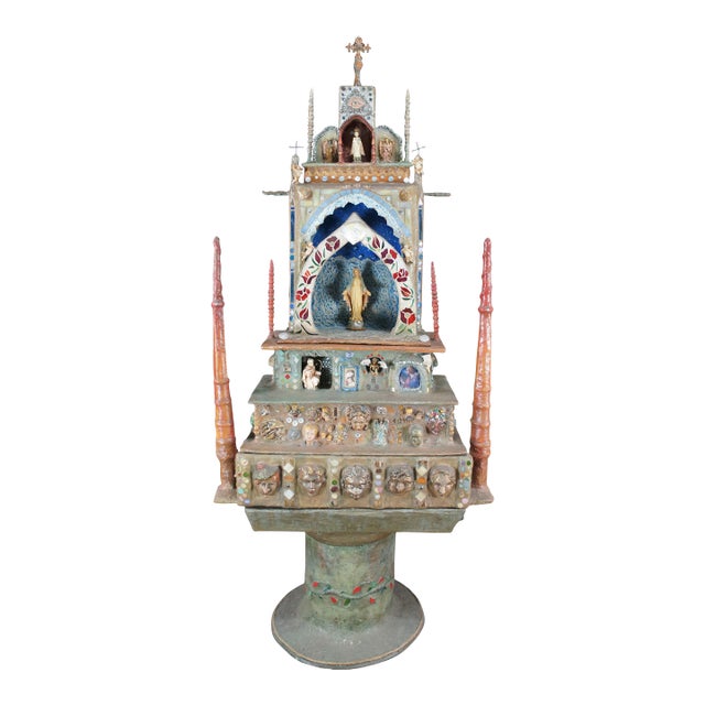 1990s Ann Ruff Large Figural Tiered Folk Art Sculpture Altar Church Shrine Statue 91" For Sale