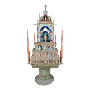 1990s Ann Ruff Large Figural Tiered Folk Art Sculpture Altar Church Shrine Statue 91"