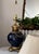 1950s Brass and Indigo Blue Porcelain Lamp With Shade For Sale - Image 6 of 10