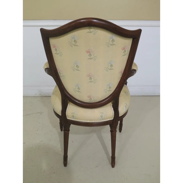 1990s Shield Back Style Upholstered Arm Chairs - Pair For Sale - Image 4 of 7