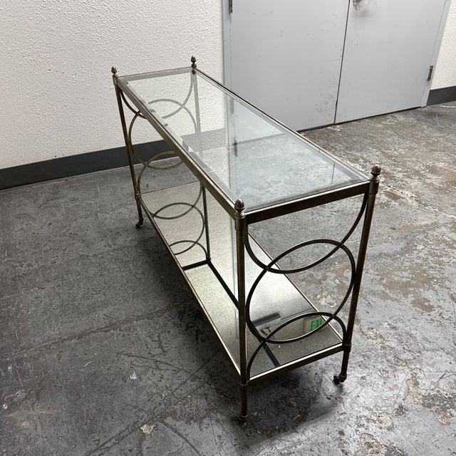 Metal Hollywood Regency Metal + Glass Console Table, Vintage For Sale - Image 7 of 12