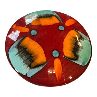 1970s Colorful Red Abstract Ceramic Bowl With Lid For Sale