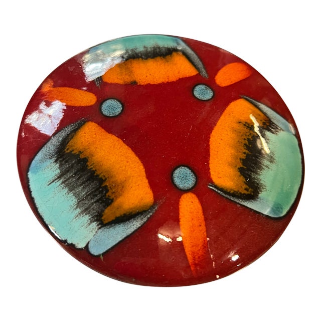 1970s Colorful Red Abstract Ceramic Bowl With Lid For Sale