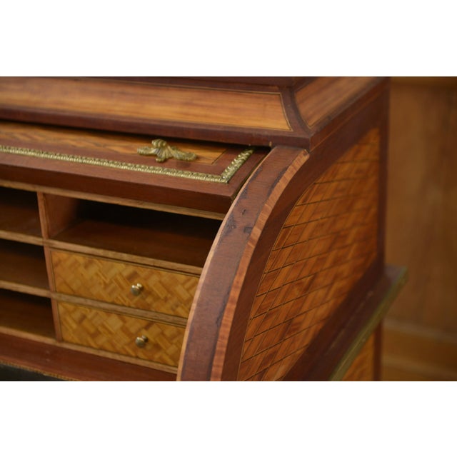Brown Napoleon III Louis XVI Style Marquetry Cylinder Desk For Sale - Image 8 of 18