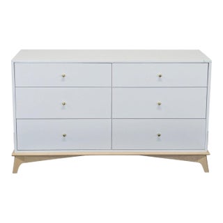 West Elm Sydney White Modern 6-Drawer Dresser With Light Wood Base For Sale