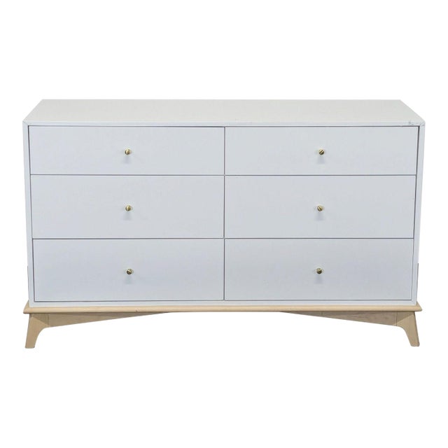 West Elm Sydney White Modern 6-Drawer Dresser With Light Wood Base For Sale