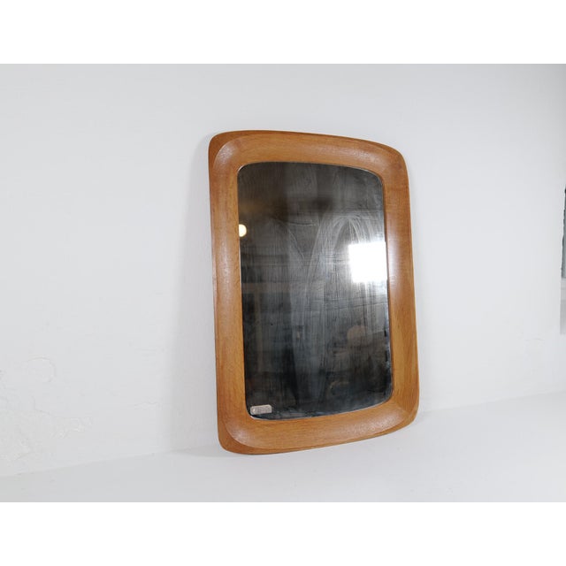 Midcentury Modern Sculptural Wall Mirror in Oak and Crystal Glass, 1960s For Sale - Image 13 of 18