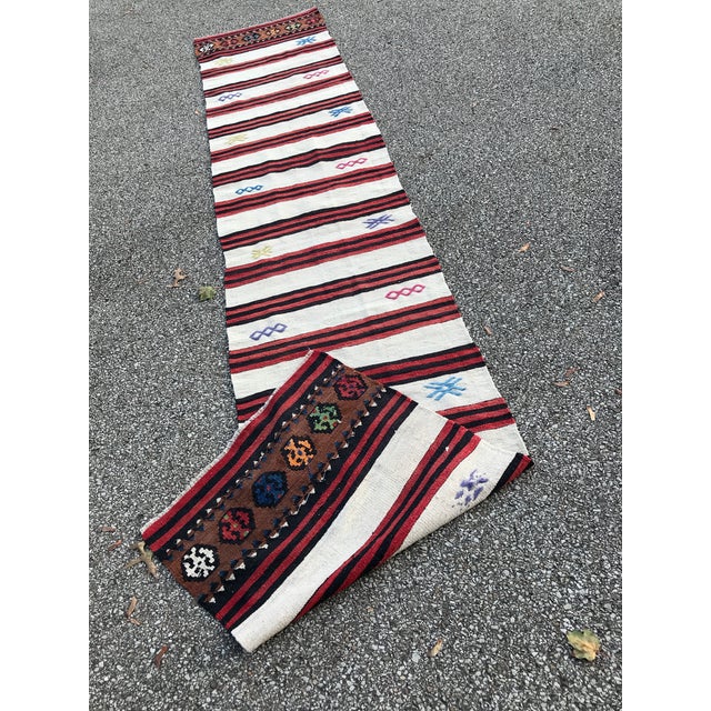 Vintage Anatolian Hand Woven Runner2' X 12'2"Black White Colorful