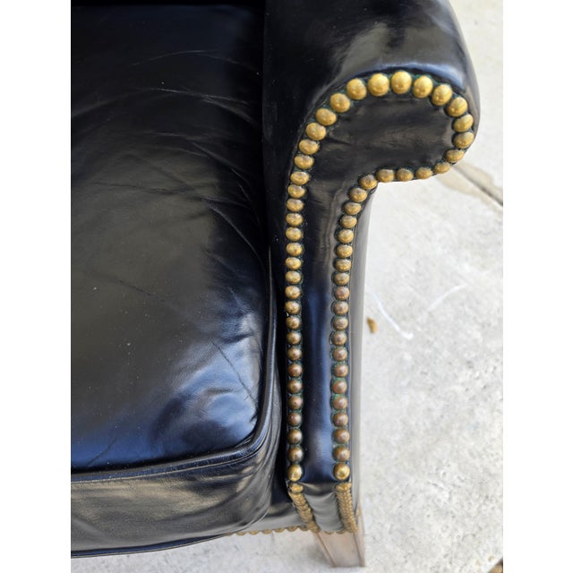 Classic Georgian Chippendale Black Leather Wingback Library Gentlemans Armchair For Sale - Image 12 of 16