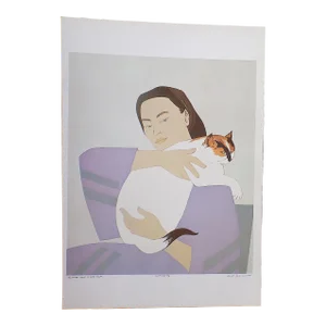 Vintage Signed/Titled Will Barnet Lithograph "Woman With White Cat"