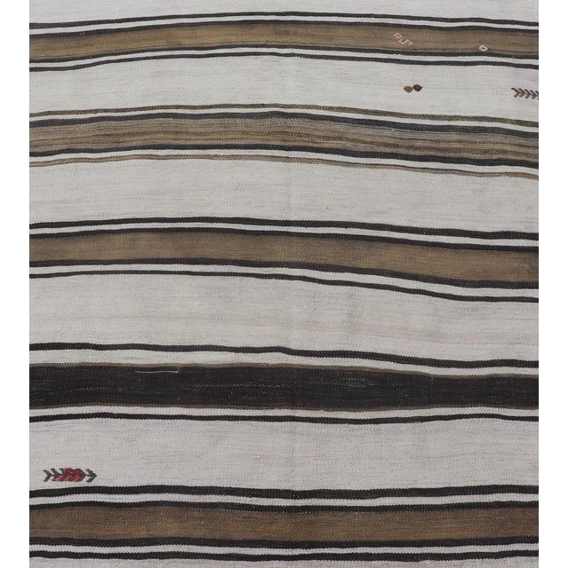 Textile Vintage Turkish Kilim Rug With Ivory, Brown and Dark Stripe Bands For Sale - Image 7 of 11