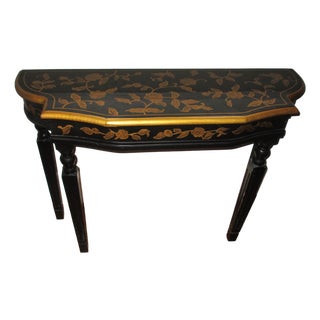 Vintage French Art Nouveau Black With Gold Roses Wood Library / Console Table For Sale